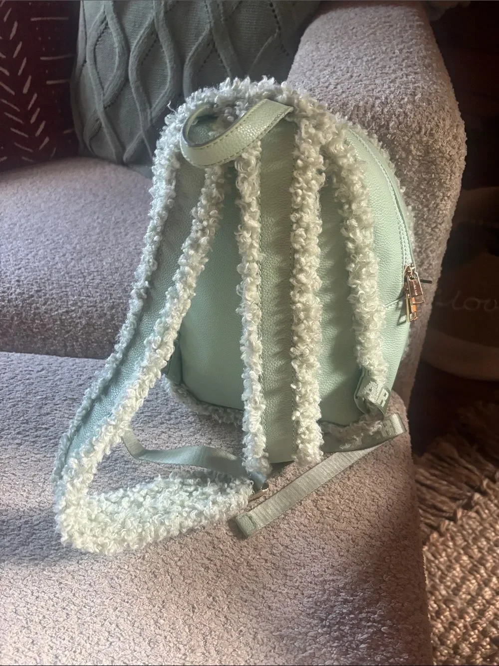 Mint Sherpa Trim Mini Backpack - Unbranded